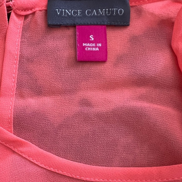 Vince Camuto Neon Orange Sheer Blouse | Asymmetrical Hem | Layered Front - Picture 7 of 9